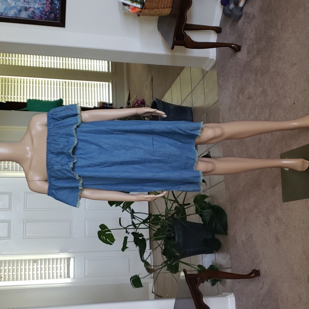 Mossimo m country chic super soft denim ruffle flounce neckline eyelash hems